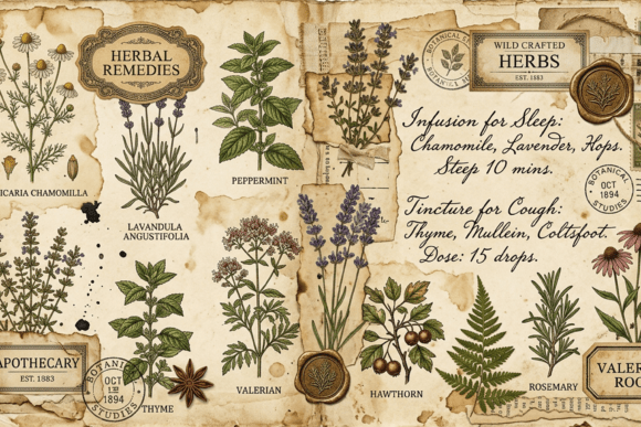 Download Vintage Botanical Notes Journal Page Art - Page Collection