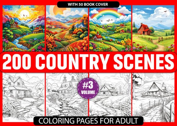 Download 200 Country Scenes Coloring Pages - KDP - Page Collection