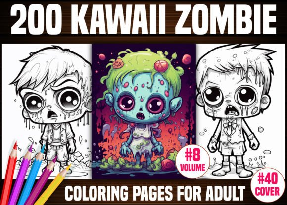 Download 200 Kawaii Zombie Coloring Pages - KDP - Page Collection